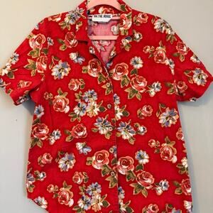 Vintage On The Verge floral button-down shirt in a vibrant red  Sz L. True 90s
